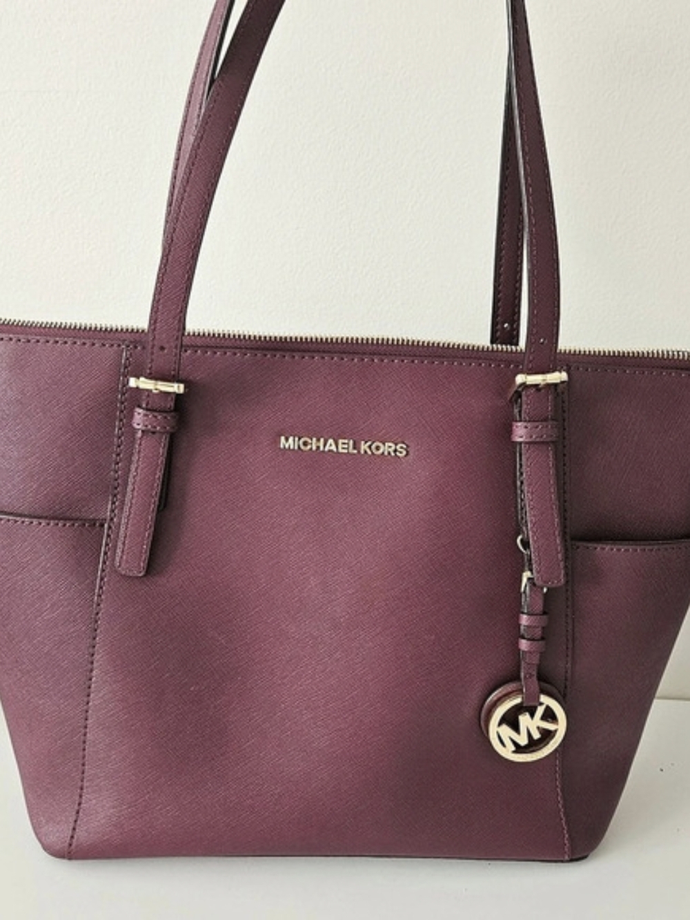 Michael Kors Jet Set Travel Saffiano Leather Top-Zip Tote Bag Tote Purple